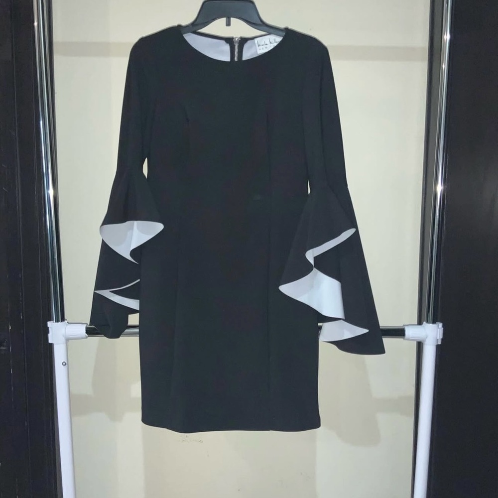 Nicole Miller Black Dress with White Flare Sleeves